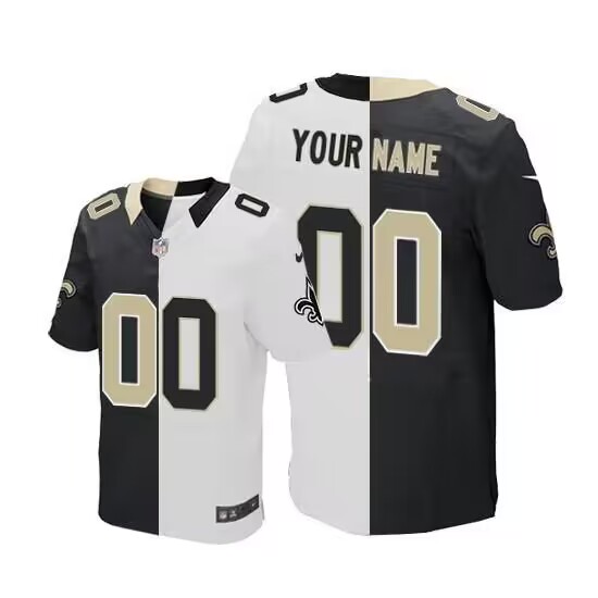 Men's New Orleans Saints Customized White Black Split Stitched Jersey Men's New Orleans Saints Customized White Black Split Stitched Jersey